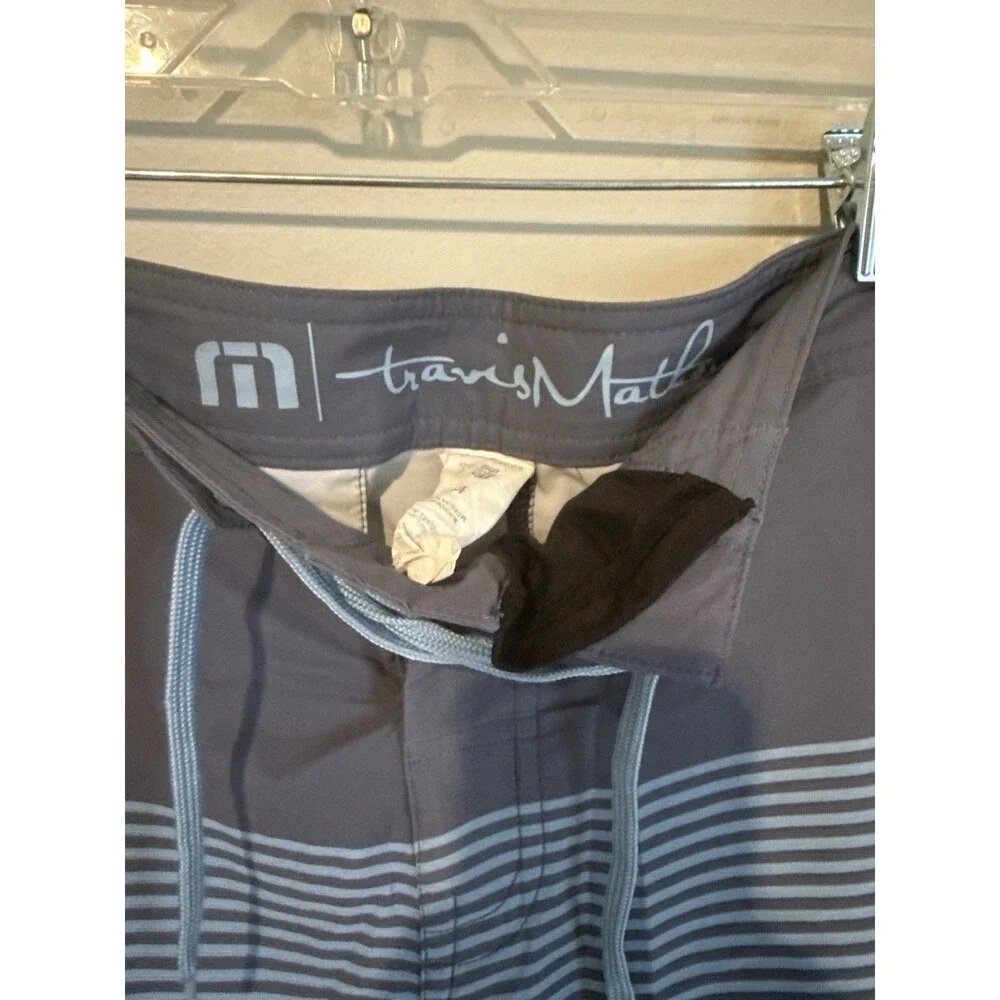 TravisMathew Men's Board Shorts Swim Trunks Size 34, Blue/Gray, Unlined